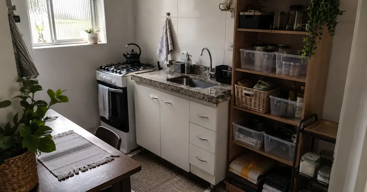 Cozinha Compacta de Aluguel: Como Ganhar Espaço Sem Armário Planejado