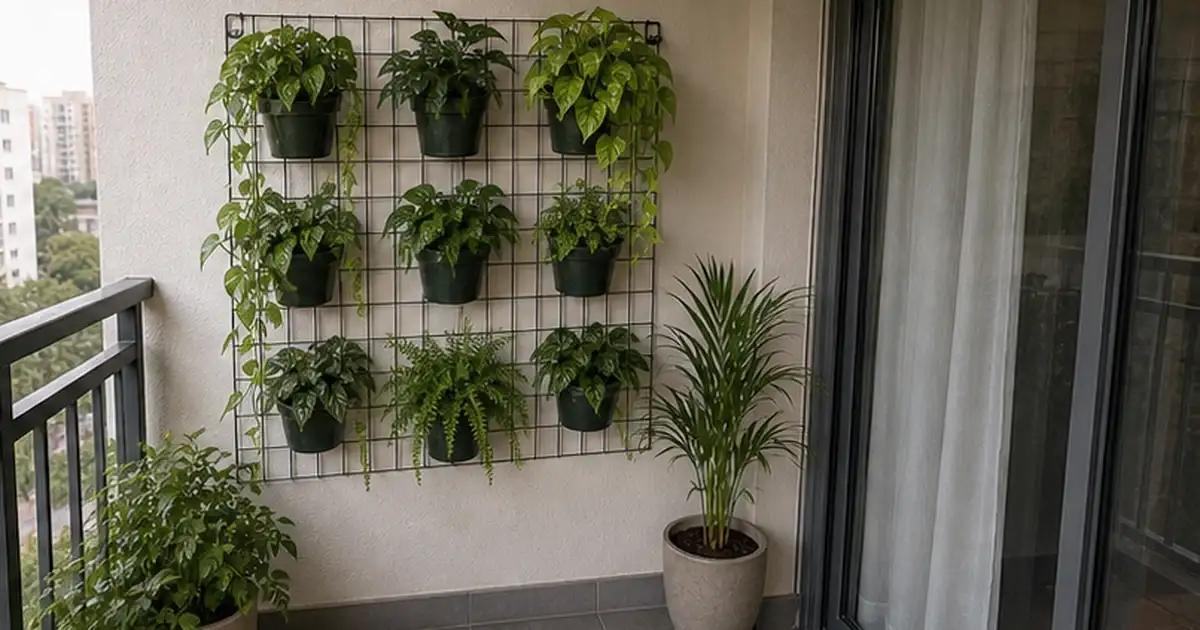 Ajuste final do artigo jardim vertical em parede sombreada: como montar sem escurecer a varanda em varanda de apartamento sem sol