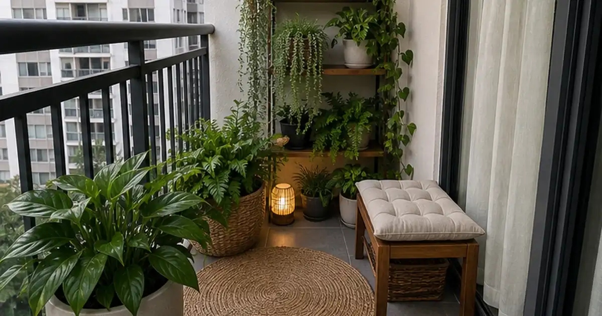 Ideias para Decorar Varanda Sem Sol com Plantas, Texturas e Luz Aconchegante