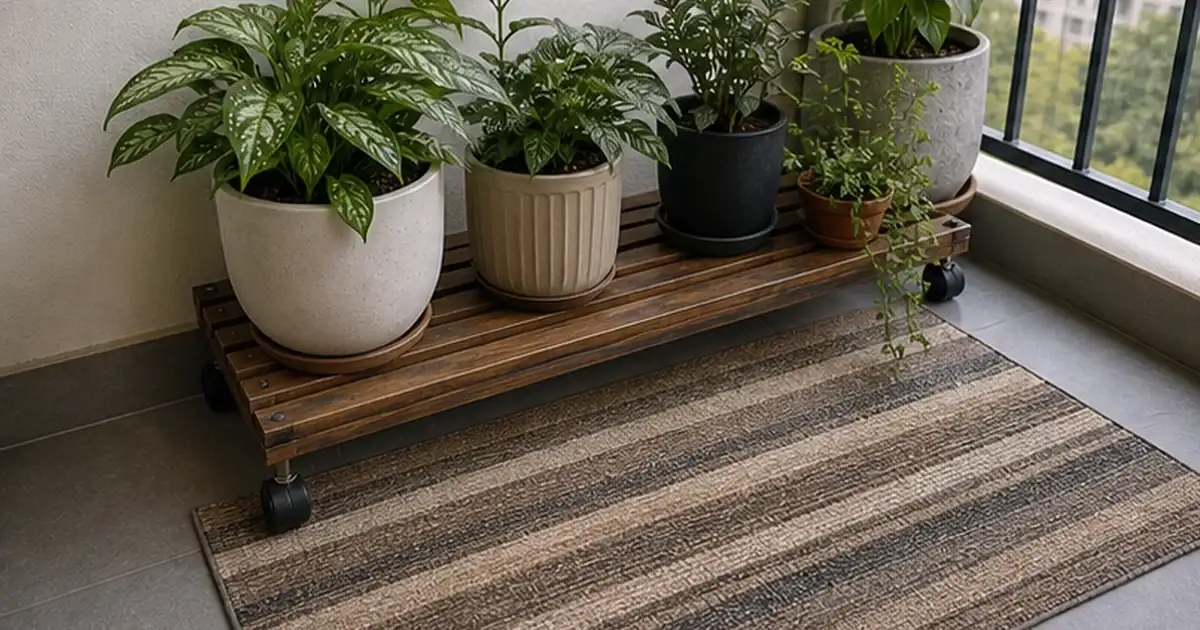 Detalhe visual do artigo cantinho verde em apartamento alugado: soluções sem furos e sem reforma em uma varanda sombreada