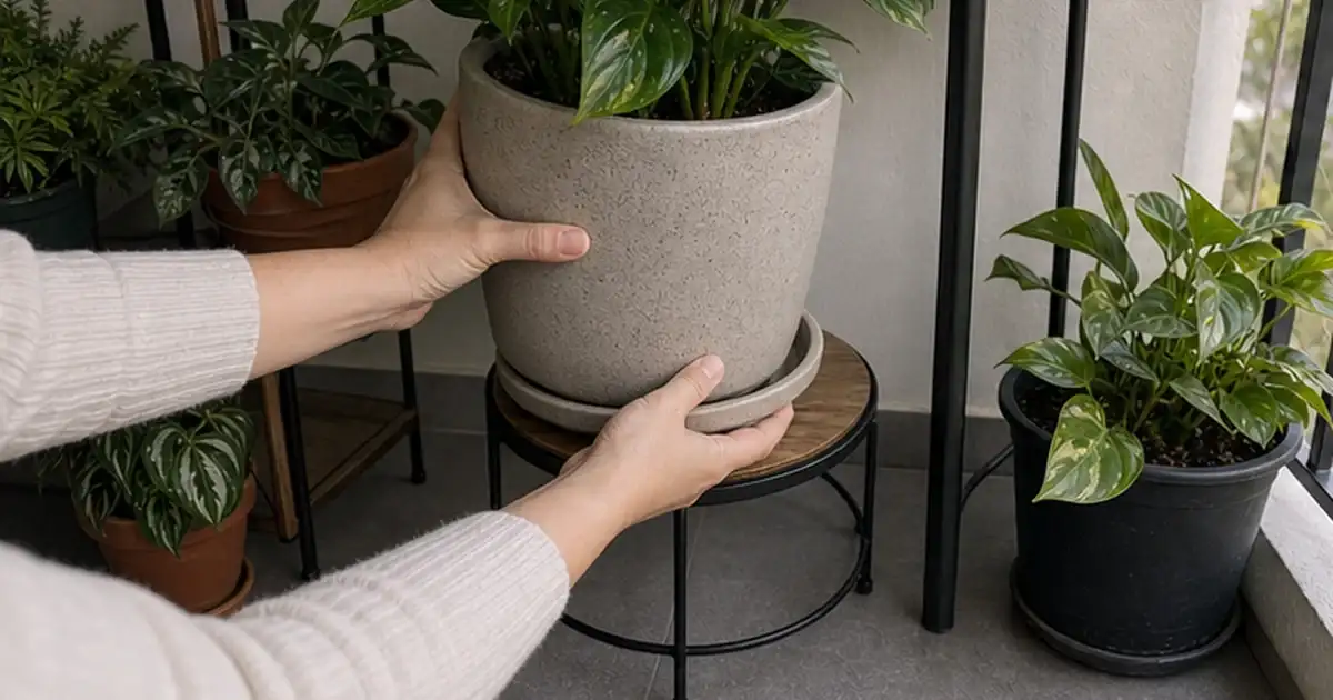 Detalhe visual do artigo suportes de plantas para varandas sem sol: altura, segurança e estilo em uma varanda sombreada