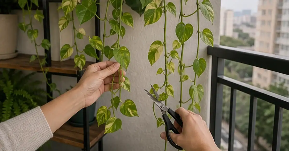 Detalhe visual do artigo plantas pendentes para varanda sem sol: espécies, suportes e cuidados em uma varanda sombreada