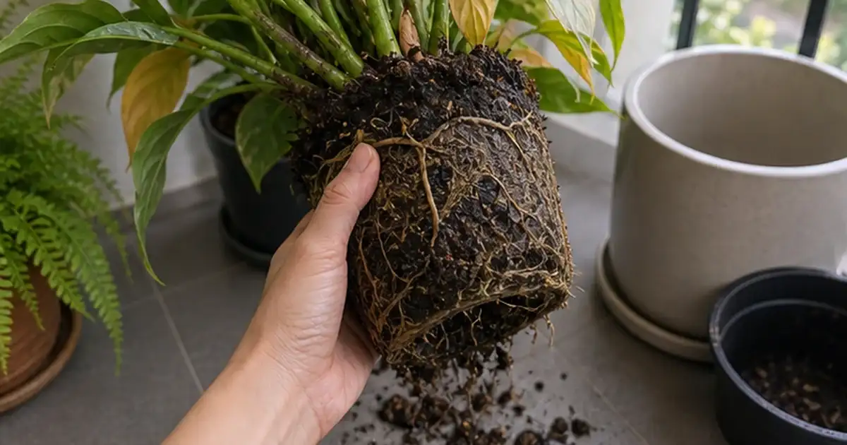 Detalhe visual do artigo excesso de água em plantas de sombra: sinais, correção e prevenção em uma varanda sombreada
