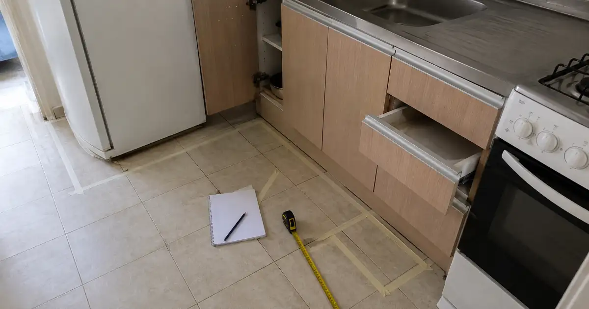 mapa de medidas em cozinha compacta de apartamento alugado