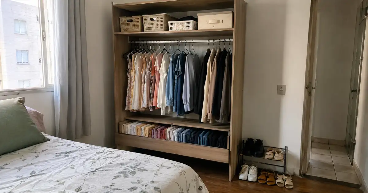 mapa de zonas de pendurar dobrar e giro em guarda-roupa pequeno alugado