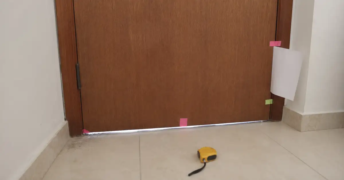 mapa de frestas em porta de apartamento alugado com luz no vao inferior e fita de marcacao