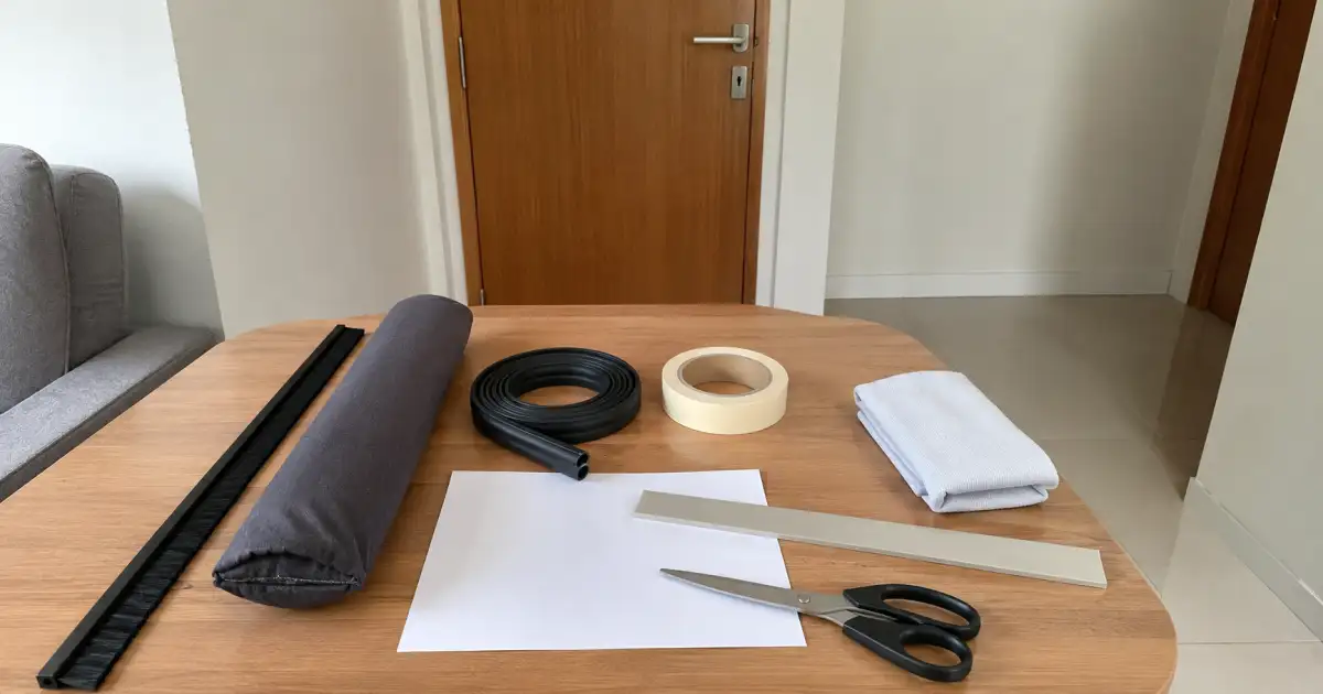 materiais removiveis para vedar porta de apartamento alugado com escova borracha papel e trena