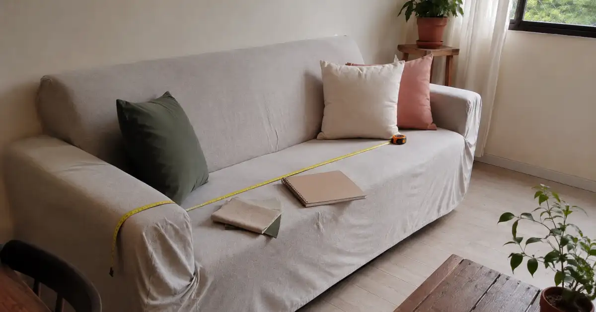 trena medindo sofa de apartamento alugado antes de escolher capa e manta